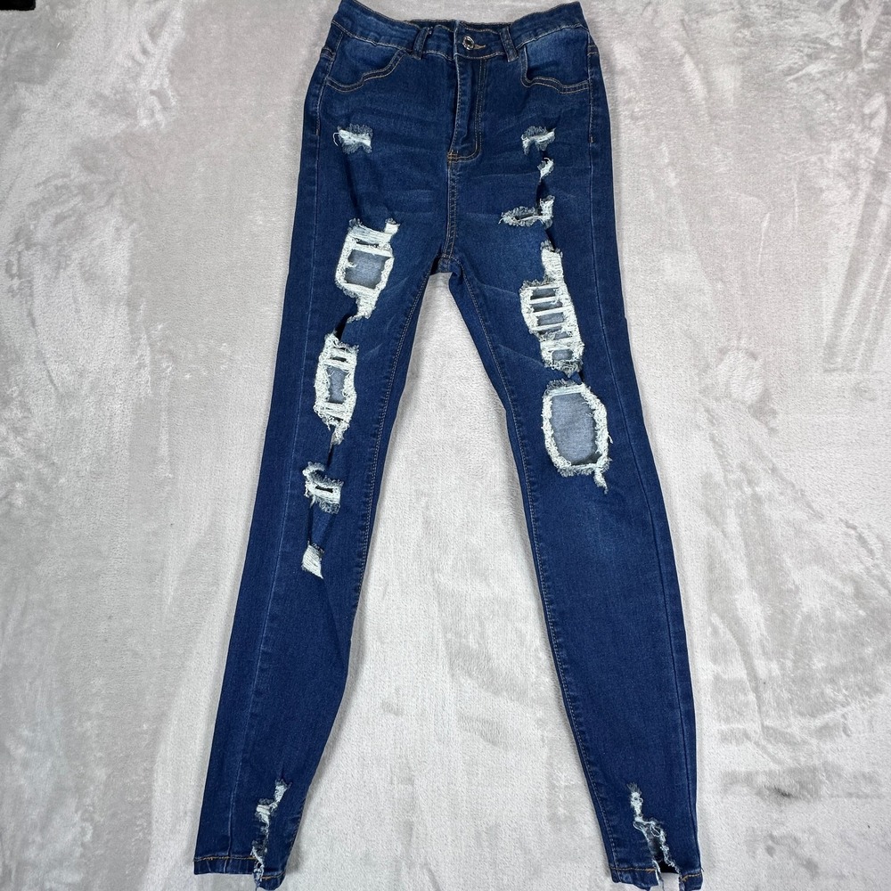 Shein Jeans Womens Size 4 Blue Denim Cotton Stretch Distressed Skinny Pants